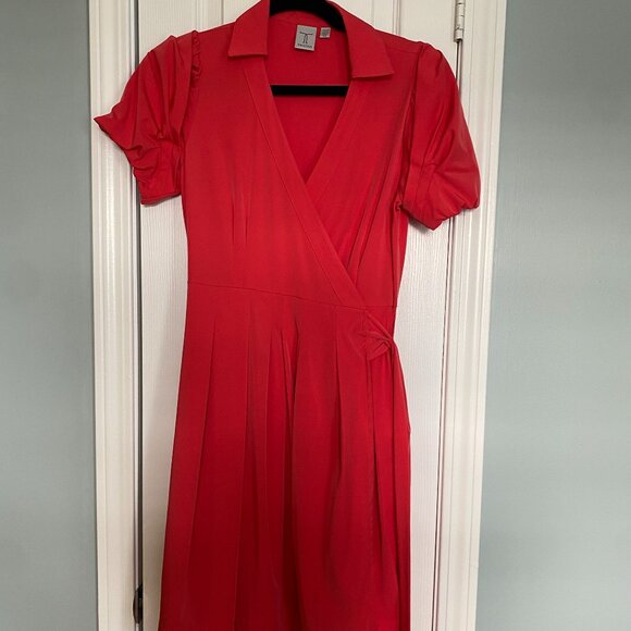 Tristan Red Fit & Flare Puff Sleeve Wrap Dress – Size S/P - Picture 1 of 10
